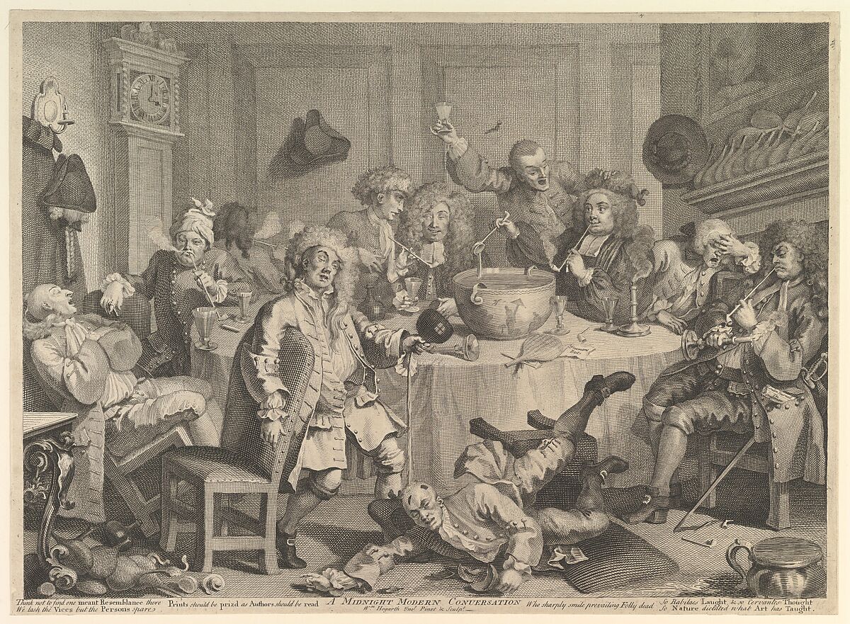 A Midnight Modern Conversation, William Hogarth (British, London 1697–1764 London), Etching and engraving; second state of three 