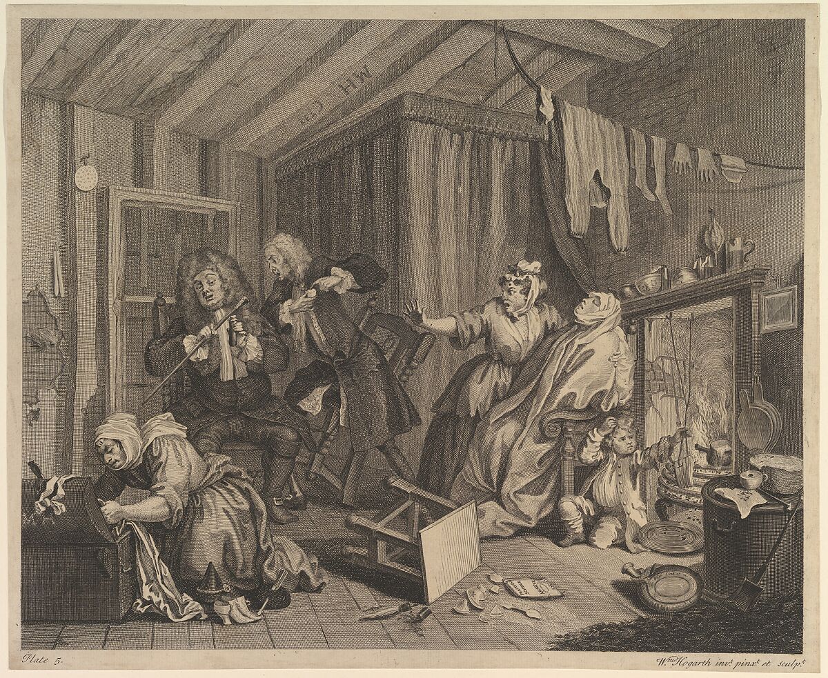 A Harlot's Progress, Plate 5, William Hogarth (British, London 1697–1764 London), Etching and engraving; first state of three 