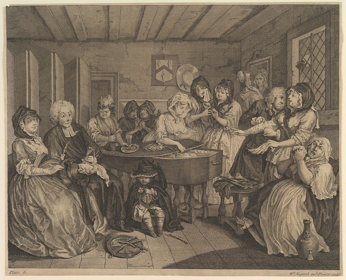 A Harlot's Progress, Plate 6, William Hogarth (British, London 1697–1764 London), Etching and engraving; first state of three 