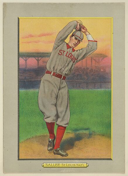 Slim Sallee, Pitcher, St. Louis Cardinals (National League), from Turkey Red Cabinets (T3), American Tobacco Company, Chromolithograph with hand-coloring 