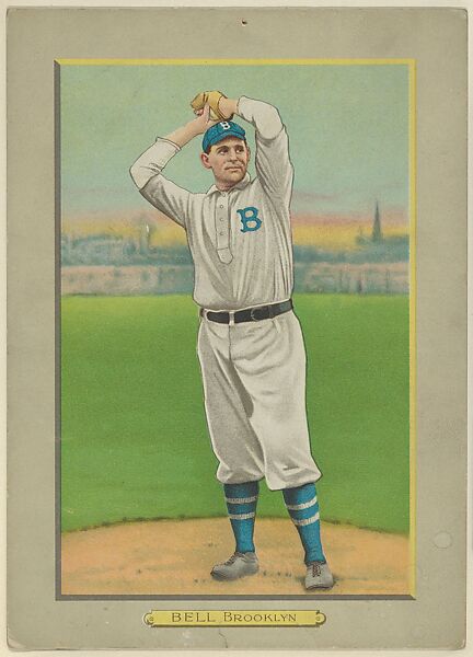 George Bell, Pitcher, Brooklyn Dodgers (National League), from Turkey Red Cabinets (T3), American Tobacco Company, Chromolithograph with hand-coloring 