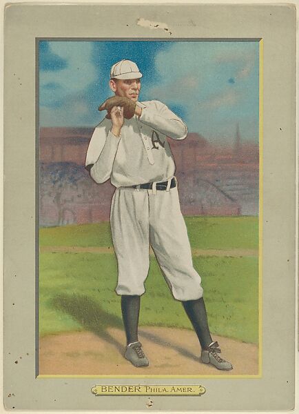 Charles Albert "Chief" Bender, Pitcher, Philadelphia Athletics (American League), from Turkey Red Cabinets (T3), American Tobacco Company, Chromolithograph with hand-coloring 
