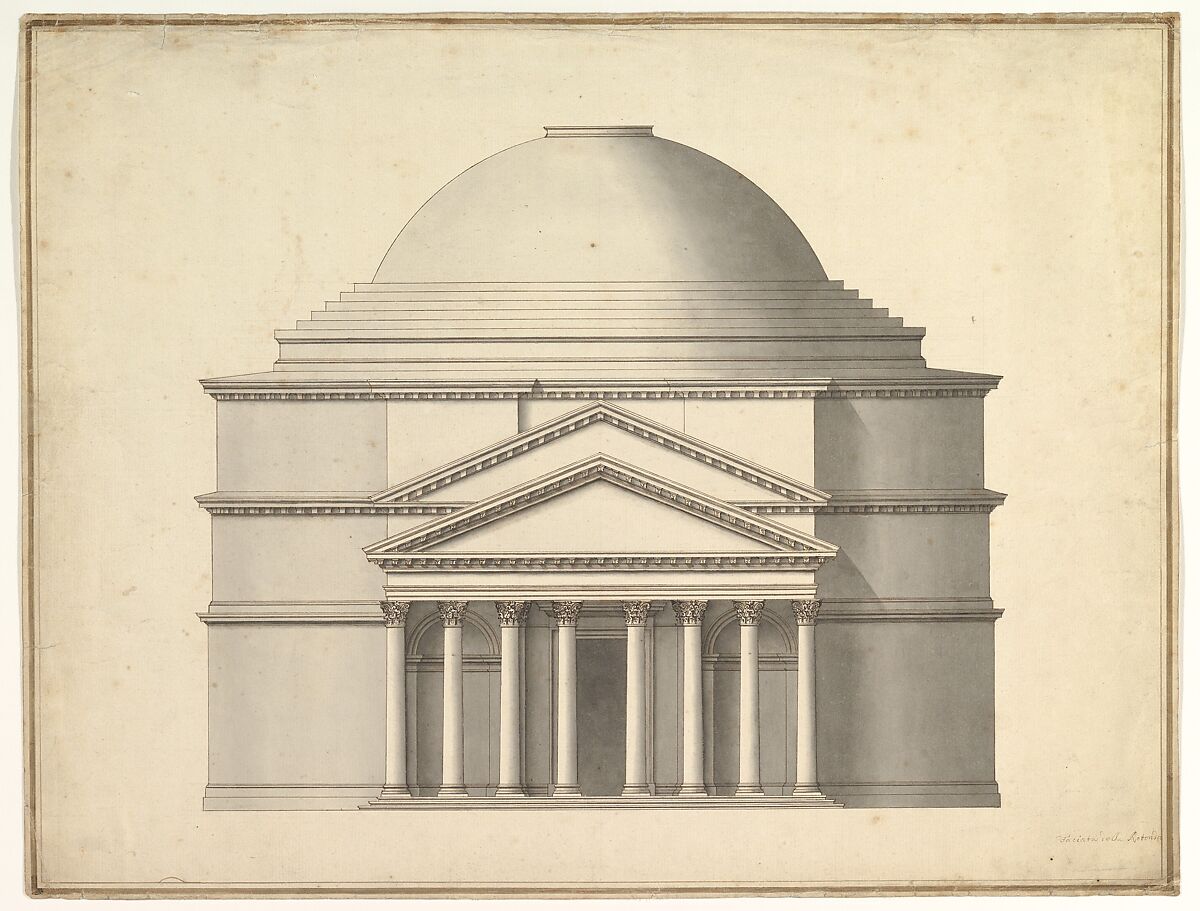 Facade of a Rotunda, Attributed to Antonio Maria Visentini (Italian, Venice 1688–1782 Venice), Pen and brown ink, brush and gray wash 