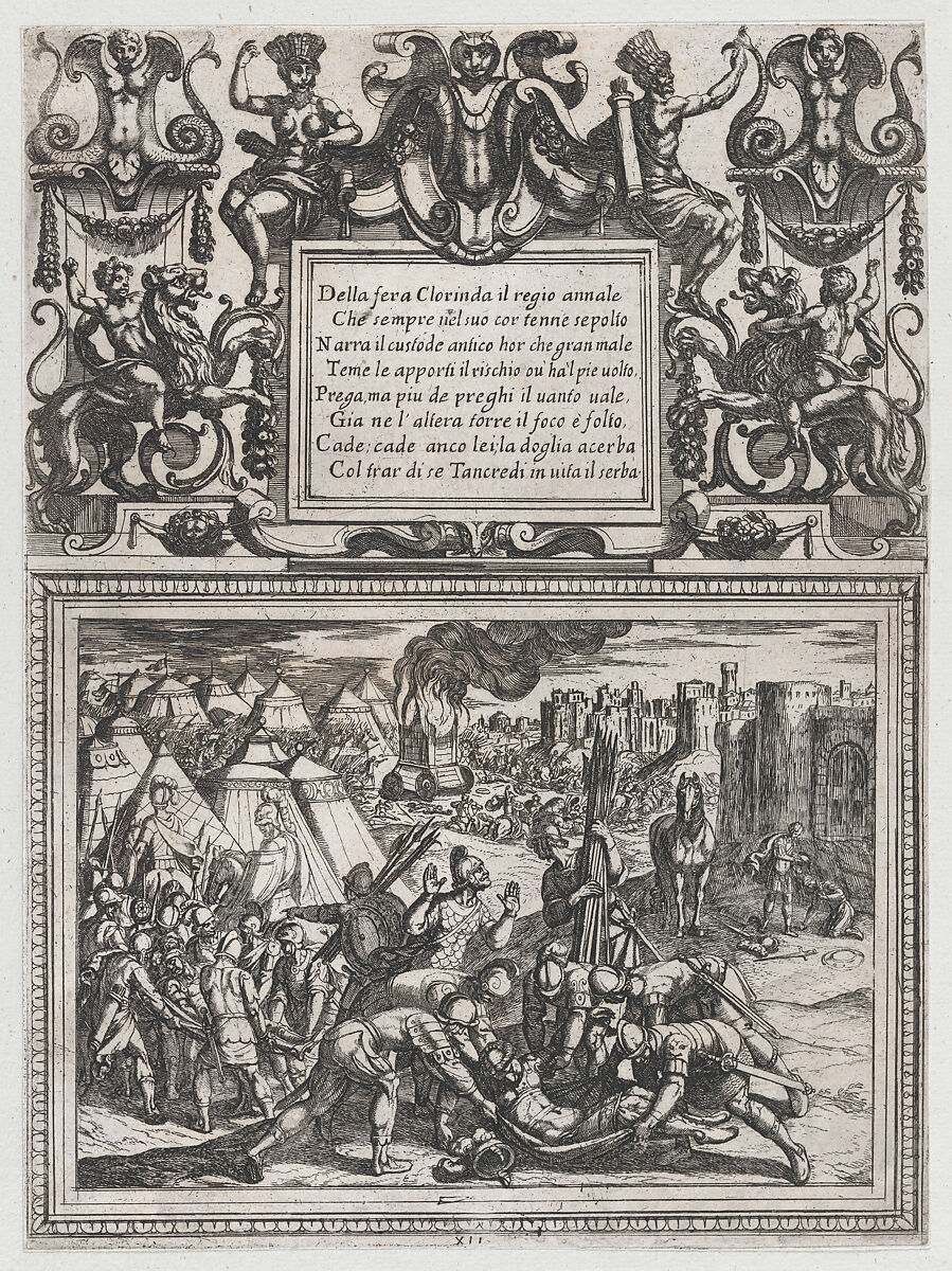 Plate 12: Illustration to Canto XII, from Torquato Tasso's "Gerusalemme liberata III", Antonio Tempesta (Italian, Florence 1555–1630 Rome), Etching 