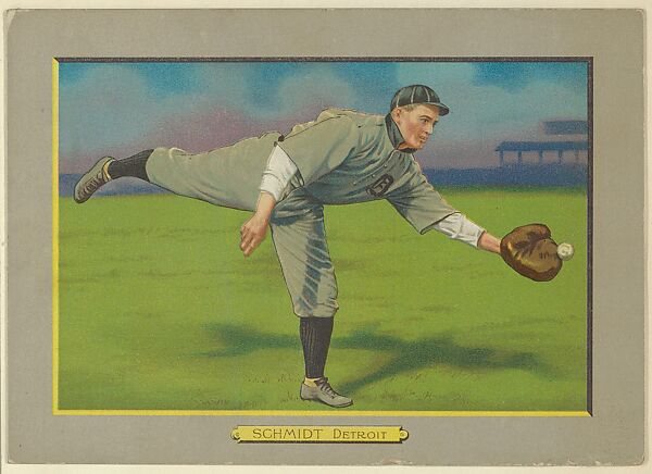 Boss Schmidt, Catcher, Detroit Tigers (American League), from Turkey Red Cabinets (T3), American Tobacco Company, Chromolithograph with hand-coloring 