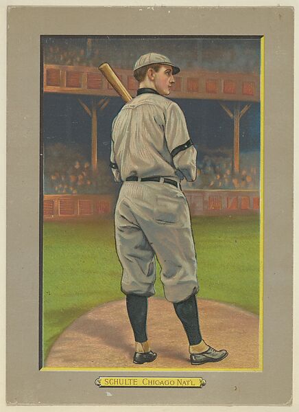 Frank "Wildfire" Shulte, Right Fielder, Chicago Cubs (National League), from Turkey Red Cabinets (T3), American Tobacco Company, Chromolithograph with hand-coloring 