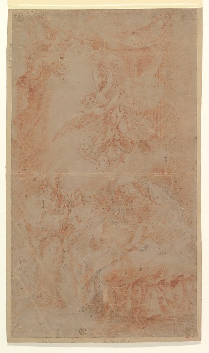 Death of Saint Joseph, Anonymous, Italian, Red and black chalk 