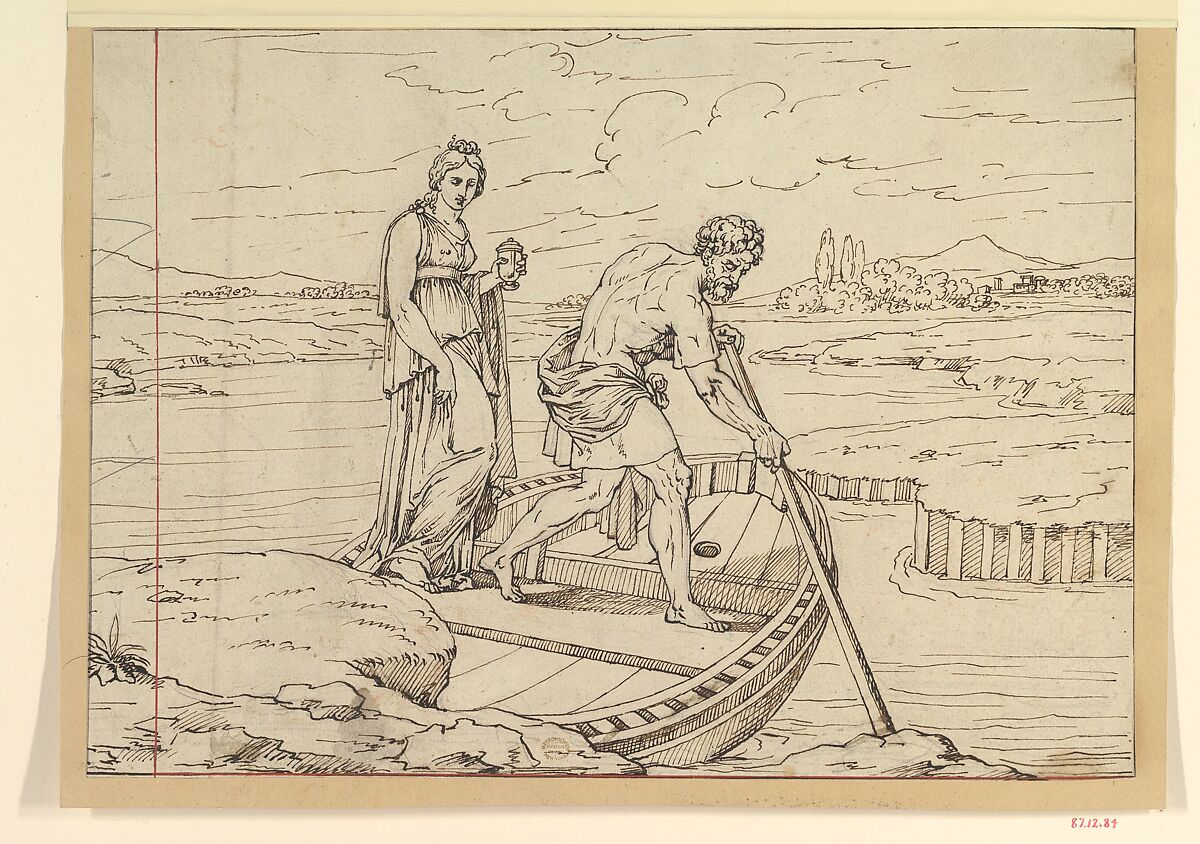 Psyche and Charon (?), Anonymous, Italian, 19th century, Pen and ink 
