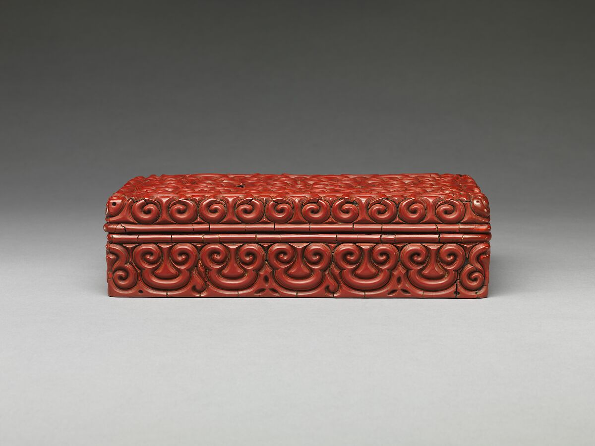 Rectangular box with pommel scrolls, Carved red and black lacquer (tixi), China
