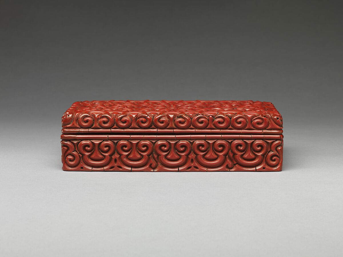 Rectangular box with pommel scrolls, Carved red and black lacquer (tixi), China