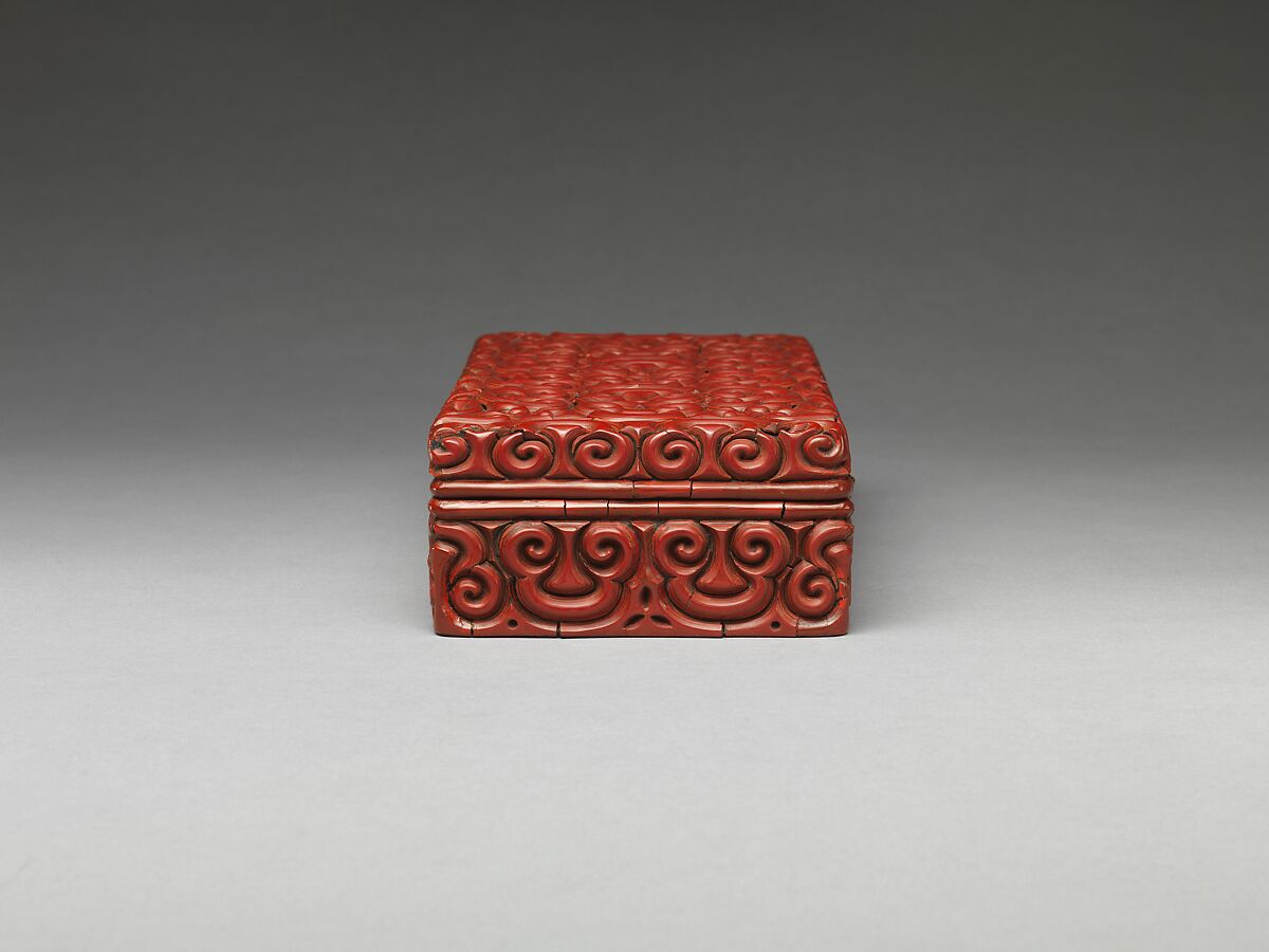 Rectangular box with pommel scrolls, Carved red and black lacquer (tixi), China
