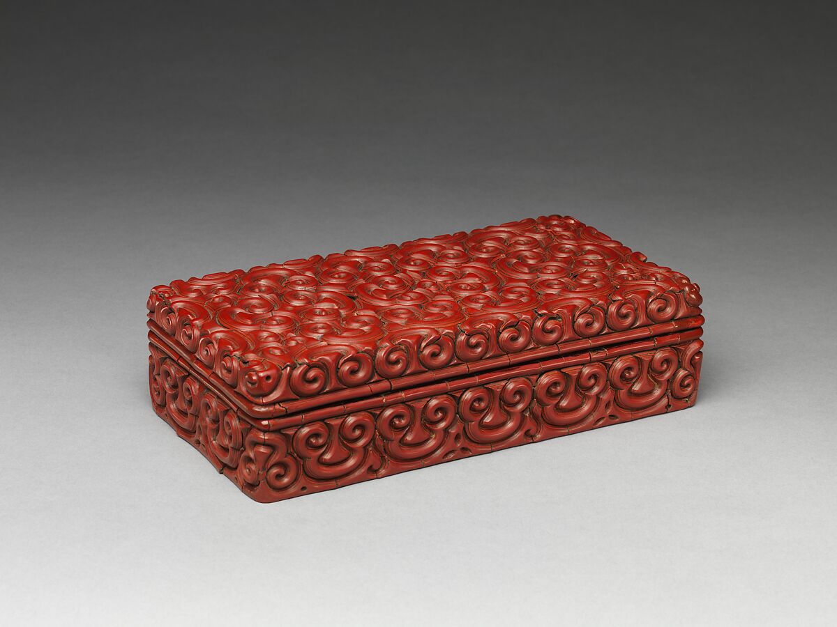 Rectangular box with pommel scrolls, Carved red and black lacquer (tixi), China 