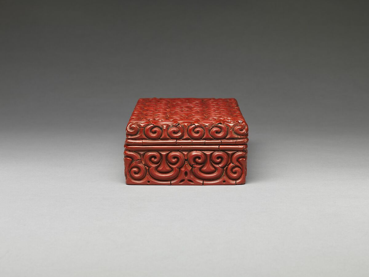 Rectangular box with pommel scrolls, Carved red and black lacquer (tixi), China