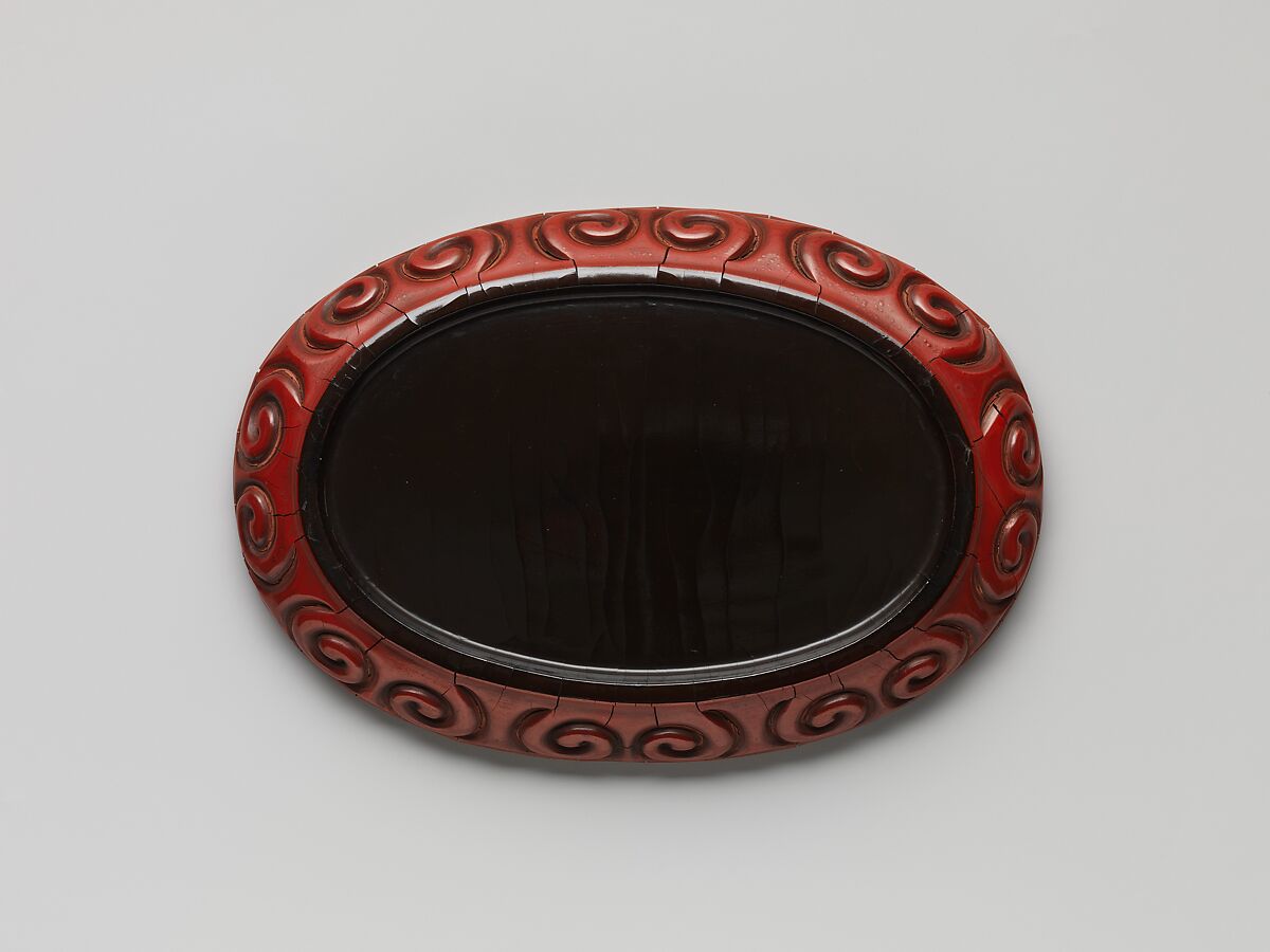 Tray with pommel scrolls, Carved red and black lacquer, China