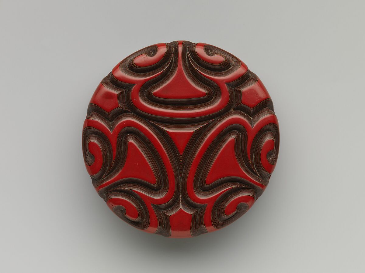 Box with pommel scrolls, Carved polychrome lacquer (tixi), China