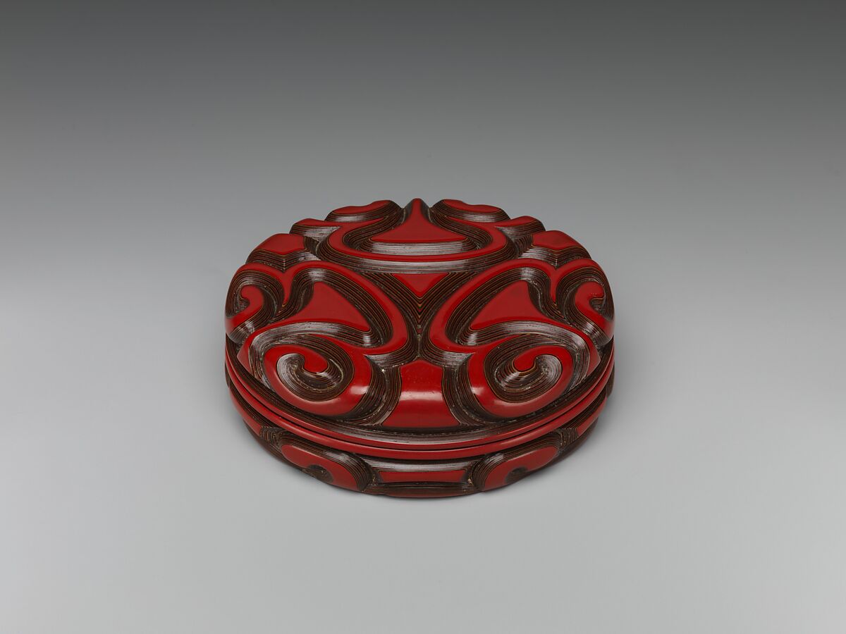Box with pommel scrolls, Carved polychrome lacquer (tixi), China 