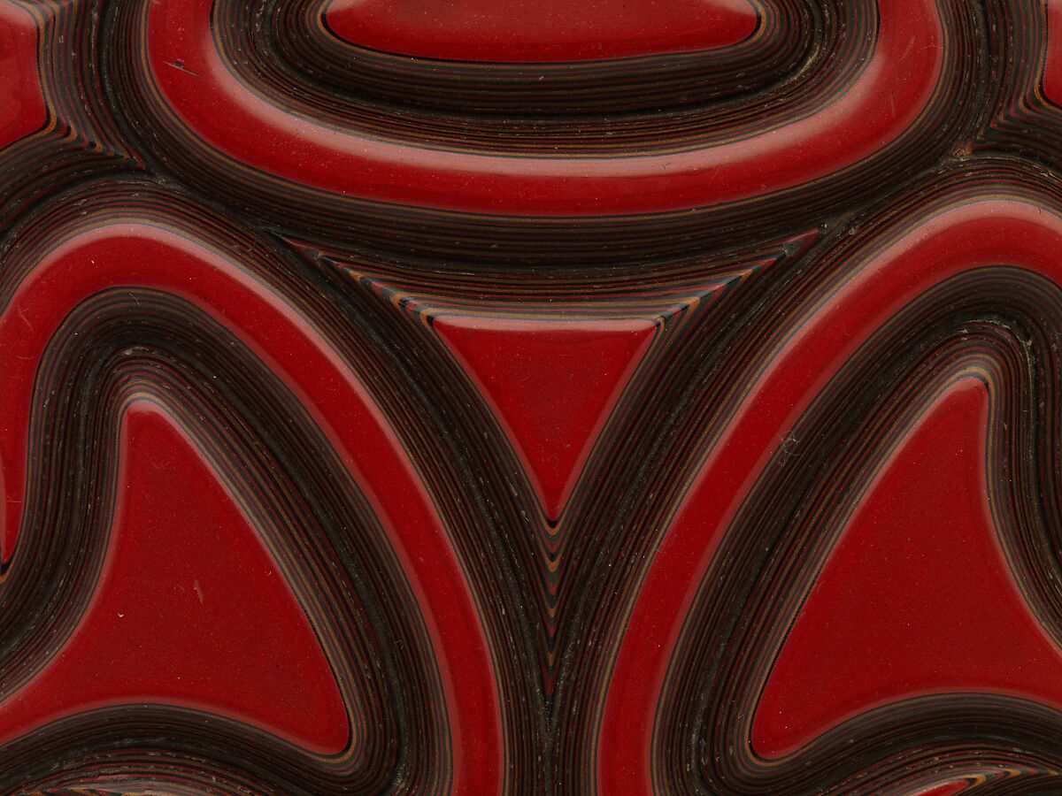 Box with pommel scrolls, Carved polychrome lacquer (tixi), China