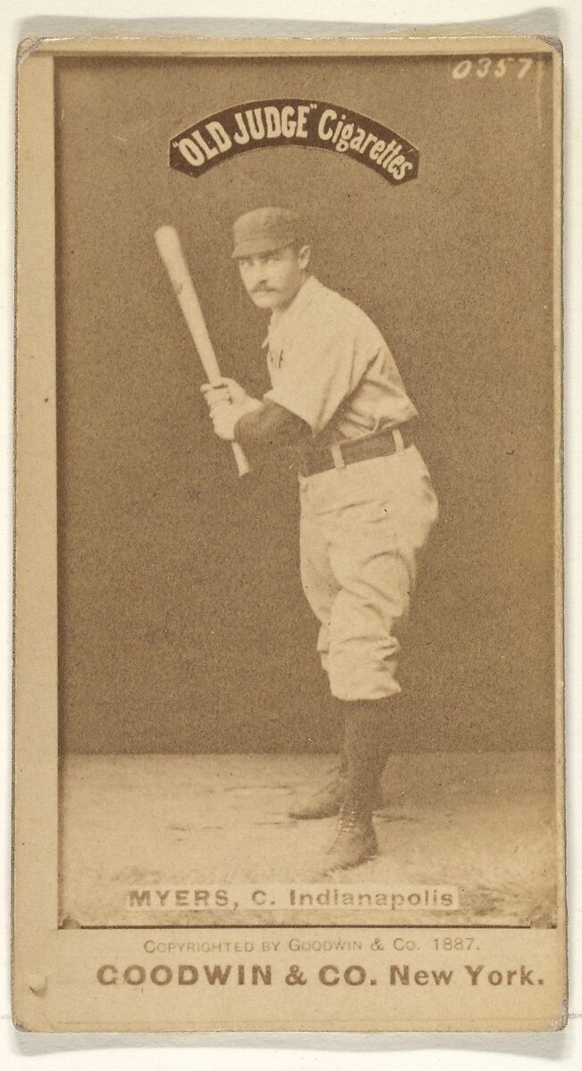 Myers, Catcher, Indianapolis, from the Old Judge series (N172) for Old Judge Cigarettes, Issued by Goodwin &amp; Company, Albumen photograph 