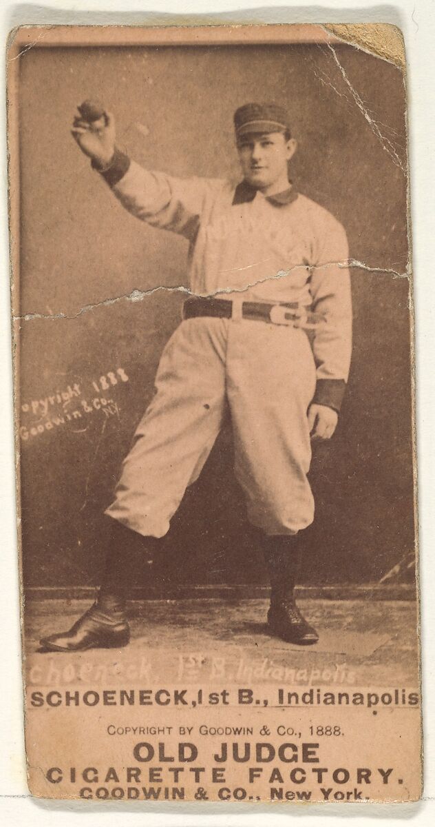 Schoeneck, 1st Base, Indianapolis, from the Old Judge series (N172) for Old Judge Cigarettes, Issued by Goodwin &amp; Company, Albumen photograph 