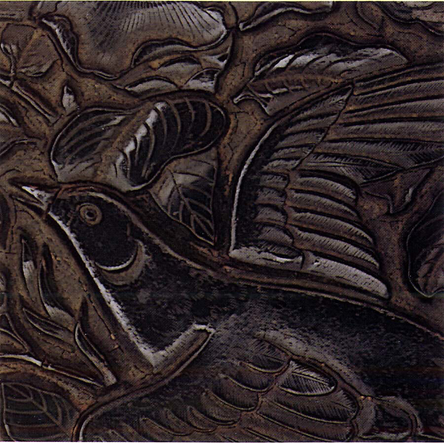 Dish with long-tailed birds and flowers, Carved black lacquer, China