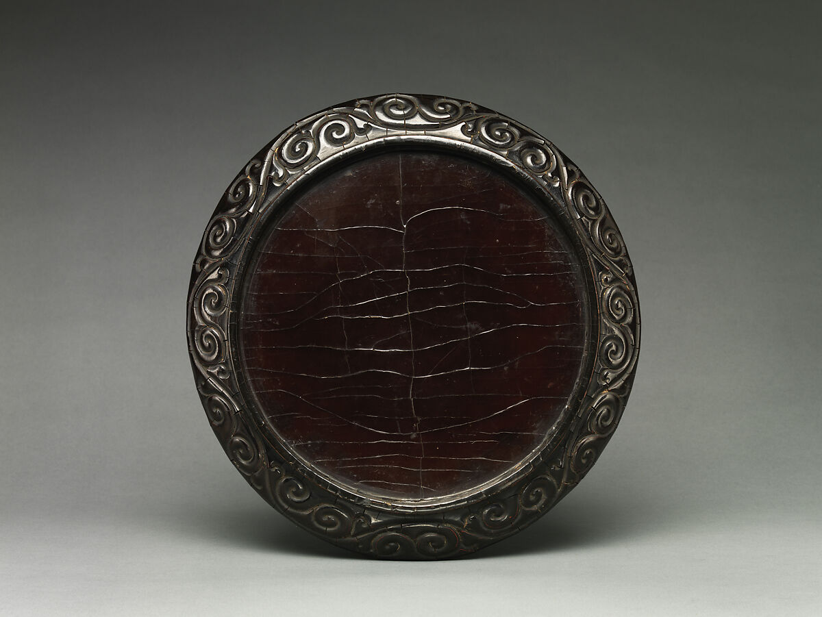 Dish with long-tailed birds and flowers, Carved black lacquer, China