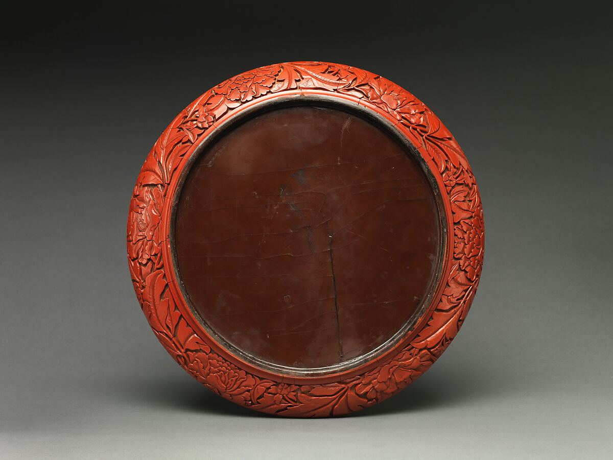 Dish with peafowls and peonies, Carved red lacquer, China