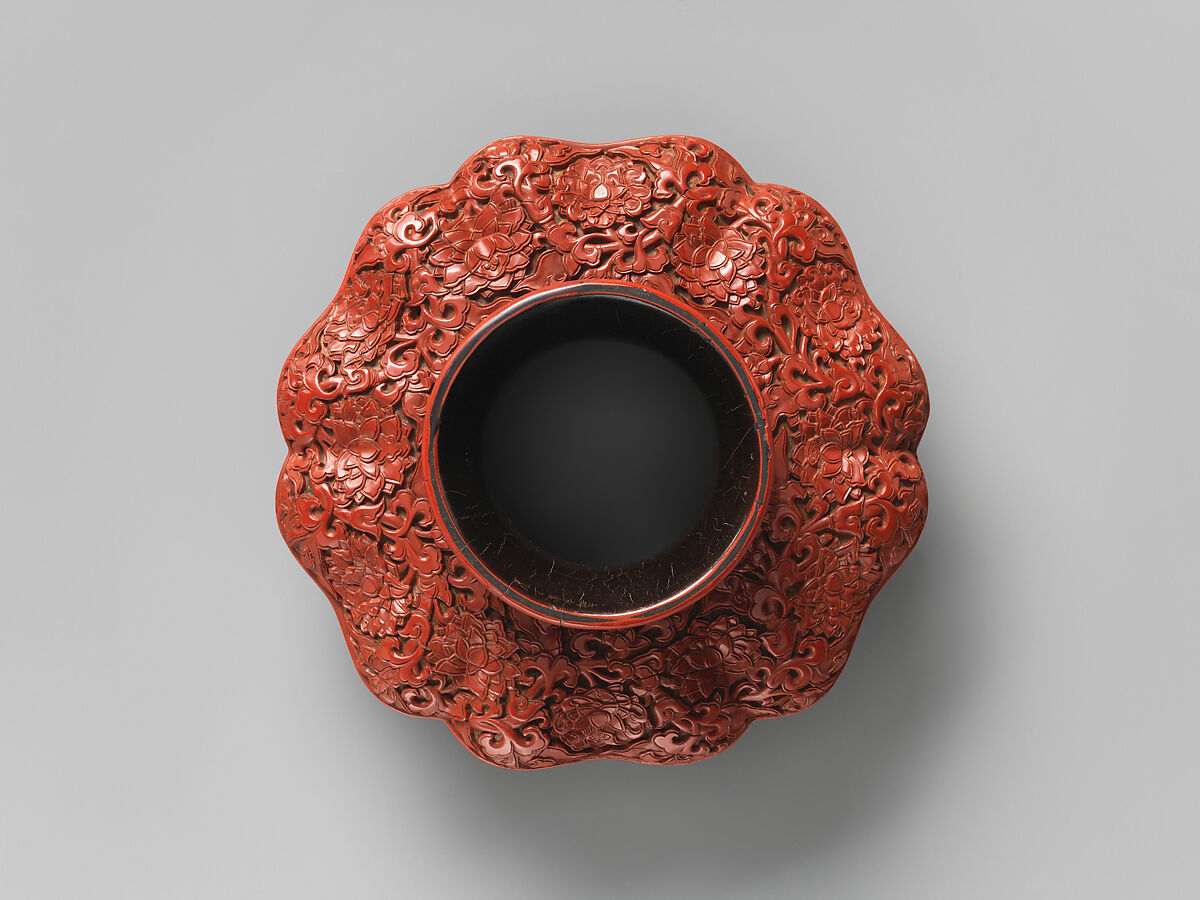 Tea-bowl stand with phoenixes amid flowers, Carved red lacquer, China
