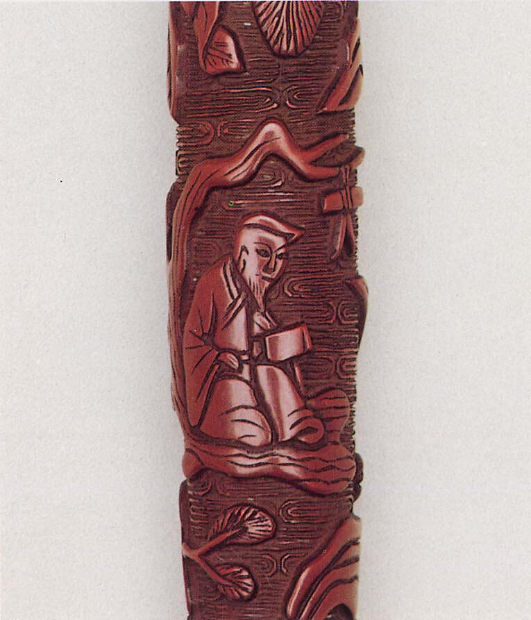 Writing brush and cover, Carved red lacquer, China