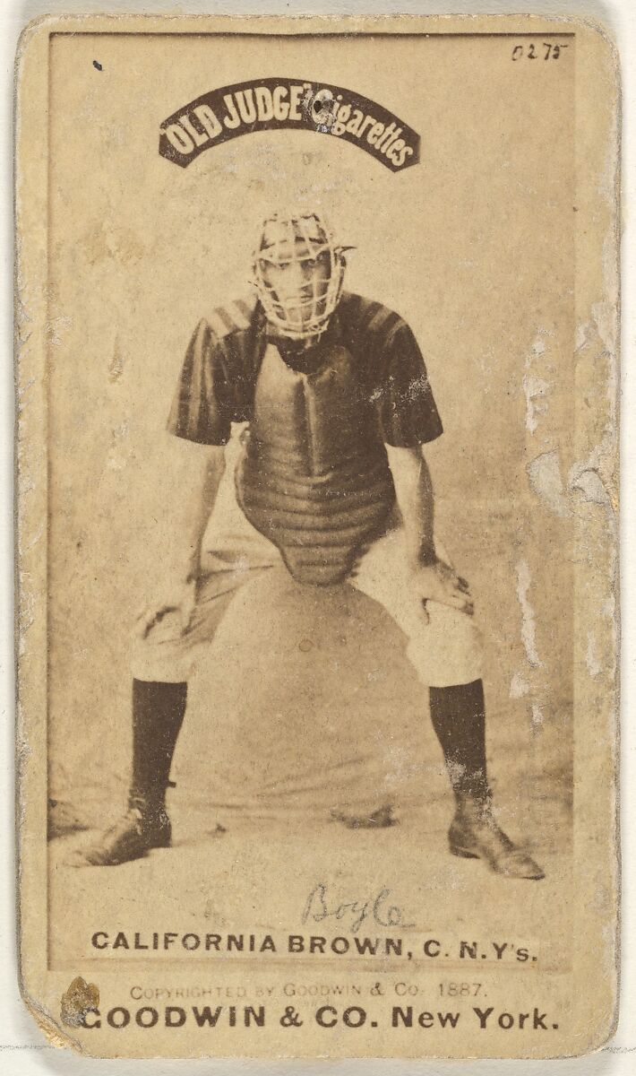 William "California" Brown, Catcher, New York, from the Old Judge series (N172) for Old Judge Cigarettes, Issued by Goodwin &amp; Company, Albumen photograph 