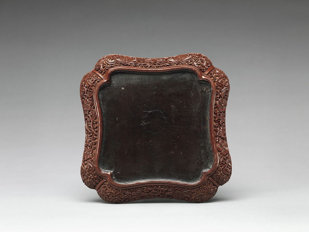 Dish with the Three Friends of Winter, Carved brown lacquer, China