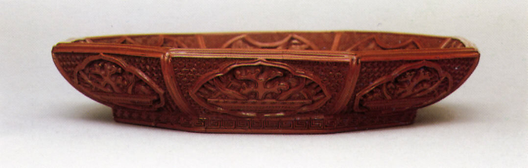 Dish with character for longevity (shou), Carved red lacquer, China