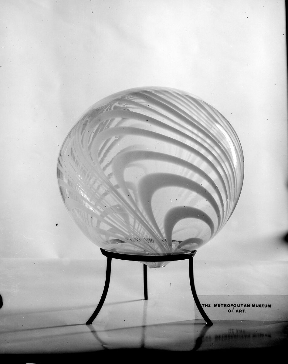 Globe, Free-blown colorless and white opaque glass, American 