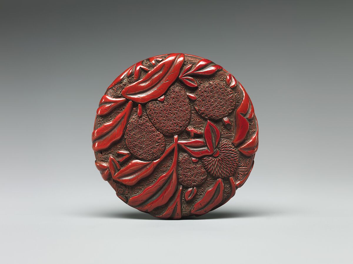 Box with lychees, Carved red and black lacquer, China