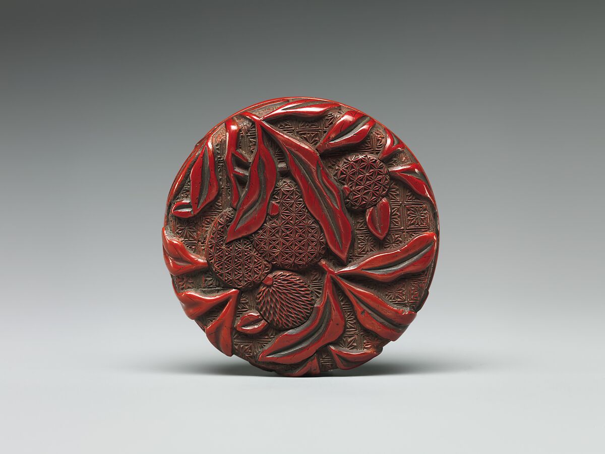 Box with lychees, Carved red and black lacquer, China