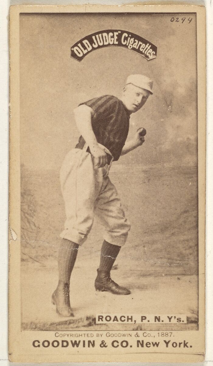 John F. Roach, Pitcher, New York, from the Old Judge series (N172) for Old Judge Cigarettes, Issued by Goodwin &amp; Company, Albumen photograph 