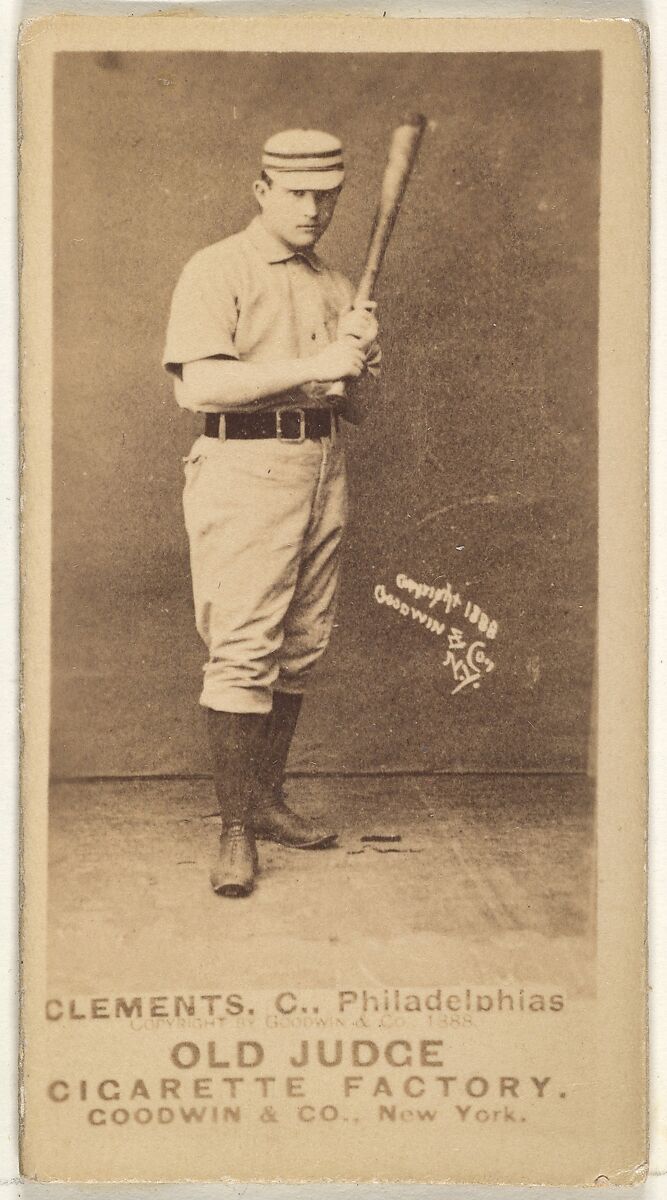 John J. "Jack" Clements, Catcher, Philadelphia, from the Old Judge series (N172) for Old Judge Cigarettes, Issued by Goodwin &amp; Company, Albumen photograph 