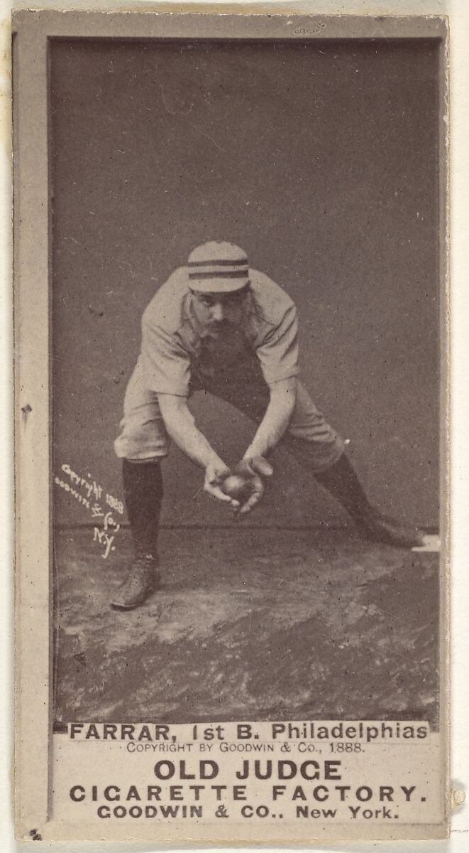 Sidney Douglas Farrar, 1st Base, Philadelphia, from the Old Judge series (N172) for Old Judge Cigarettes, Issued by Goodwin &amp; Company, Albumen photograph 