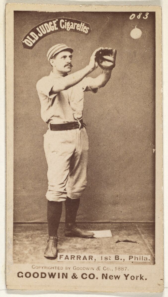 Sidney Douglas Farrar, 1st Base, Philadelphia, from the Old Judge series (N172) for Old Judge Cigarettes, Issued by Goodwin &amp; Company, Albumen photograph 