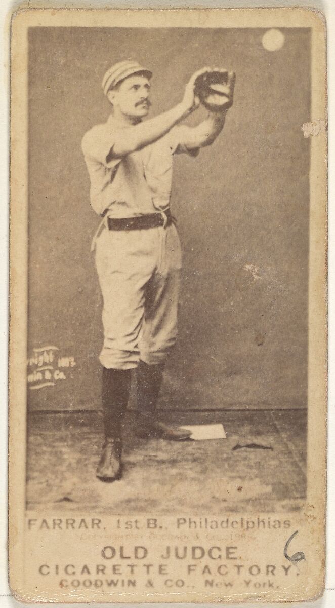 Sidney Douglas Farrar, 1st Base, Philadelphia, from the Old Judge series (N172) for Old Judge Cigarettes, Issued by Goodwin &amp; Company, Albumen photograph 