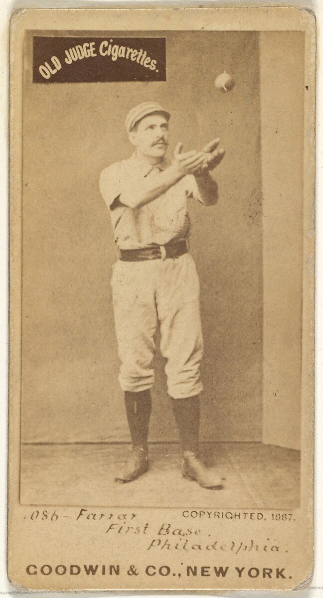 Sidney Douglas Farrar, 1st Base, Philadelphia, from the Old Judge series (N172) for Old Judge Cigarettes, Issued by Goodwin &amp; Company, Albumen photograph 