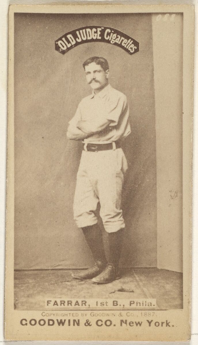 Sidney Douglas Farrar, 1st Base, Philadelphia, from the Old Judge series (N172) for Old Judge Cigarettes, Issued by Goodwin &amp; Company, Albumen photograph 