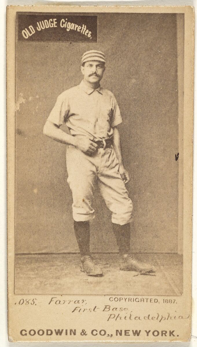 Sidney Douglas Farrar, 1st Base, Philadelphia, from the Old Judge series (N172) for Old Judge Cigarettes, Issued by Goodwin &amp; Company, Albumen photograph 