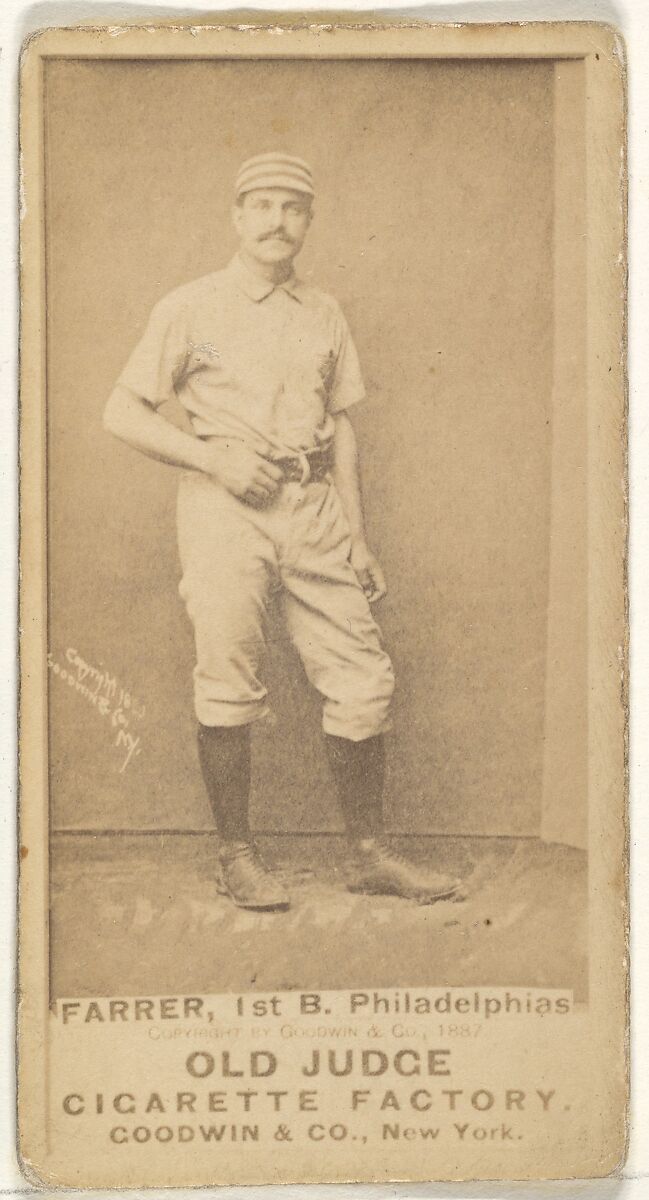 Sidney Douglas Farrar, 1st Base, Philadelphia, from the Old Judge series (N172) for Old Judge Cigarettes, Issued by Goodwin &amp; Company, Albumen photograph 