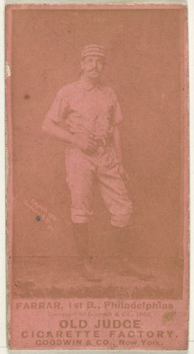 Sidney Douglas Farrar, 1st Base, Philadelphia, from the Old Judge series (N172) for Old Judge Cigarettes, Issued by Goodwin &amp; Company, Albumen photograph 