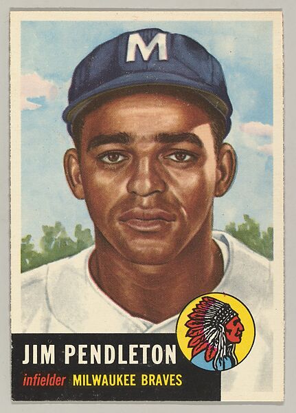 Card Number 185, Jim Pendleton, Infielder, Milwaukee Braves, from the series Topps Dugout Quiz (R414-7), issued by Topps Chewing Gum Company, Issued by Topps Chewing Gum Company (American, Brooklyn), Commercial color lithograph 