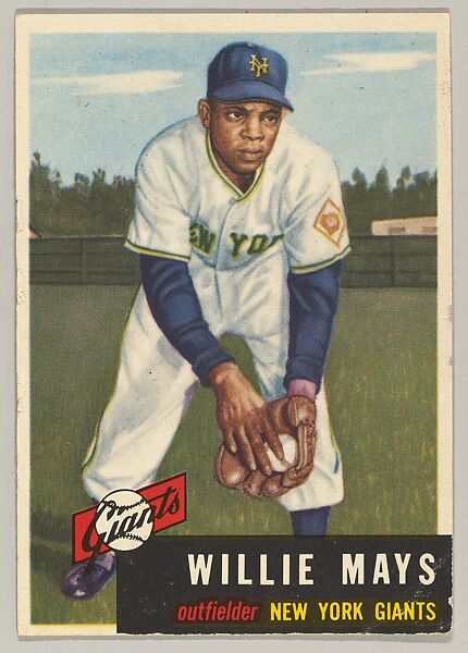 Issued by Topps Chewing Gum Company, Card number 244, Willie Mays,  Outfielder, New York Giants, from the series Topps Dugout Quiz (R414-7),  issued by Topps Chewing Gum Company