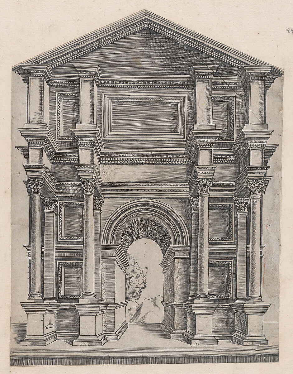 Arch by Master GA with the Caltrop, from "Speculum Romanae Magnificentiae", Monogrammist G.A. &amp; the Caltrop (Italian, 1530–1540), Engraving 