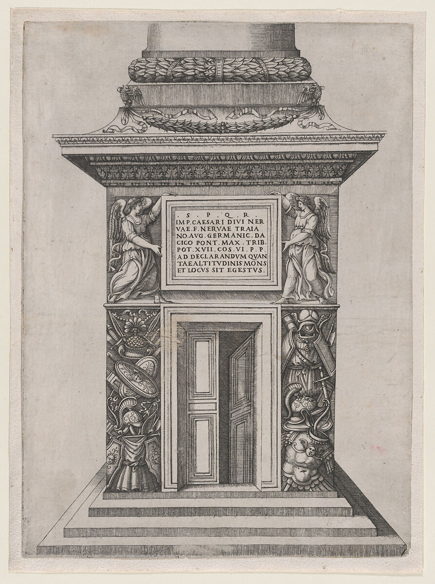 The Pediment Base of Trajan's Column, from "Speculum Romanae Magnificentiae", Anonymous, Engraving 