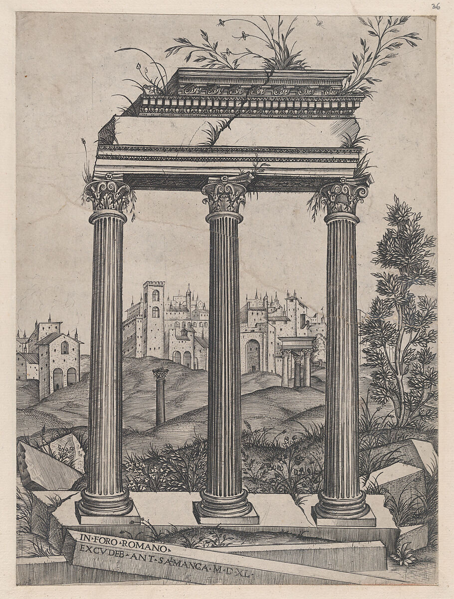 Temple of Antoninus and Faustina, from "Speculum Romanae Magnificentiae", Attributed to Agostino Veneziano (Agostino dei Musi) (Italian, Venice ca. 1490–after 1536 Rome), Engraving 