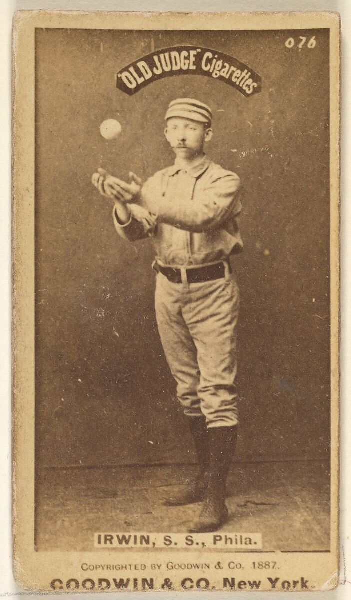 Arthur Albert "Doc" Irwin, Shortstop, Philadelphia, from the Old Judge series (N172) for Old Judge Cigarettes, Issued by Goodwin &amp; Company, Albumen photograph 